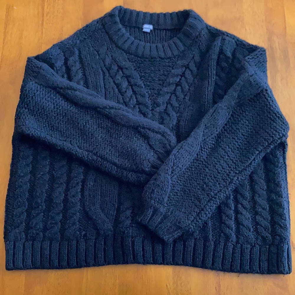 Aerie Chunky Knit Oversized Sweater Black S